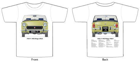 MG Midget MkIII (disc wheels) 1969-71 T-shirt Front & Back